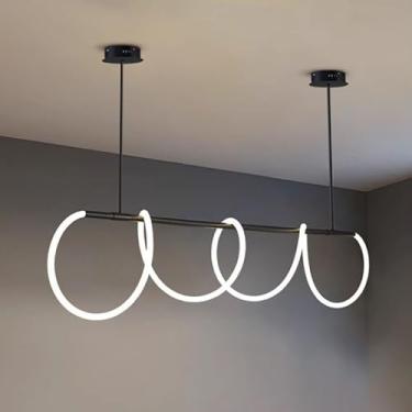 Imagem de Lustre linear de silicone LED 72W 120cm/47,2in, luminária de teto moderna com pendente | Luminárias suspensas Art Déco exclusivas para sala de jantar e ilha de cozinha (preto)