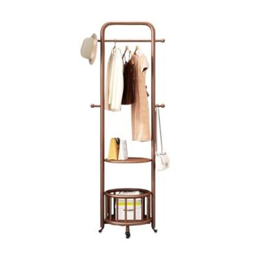 Imagem de Cabide leve de madeira maciça de luxo para corredor cabide de chão entrada sala de estar rack de armazenamento rack de chapéu móvel (cor nogueira, pequeno)