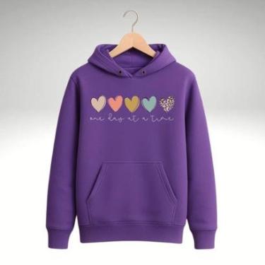 Imagem de Blusa de Moletom Feminino Canguru Estampado Coração Moderno-Feminino