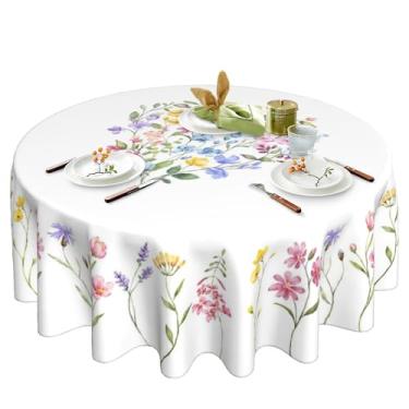Imagem de theirsova Toalha de mesa redonda floral de 152 cm, toalha de mesa com flores de primavera, lavável, reutilizável para festas de fim de ano, casa, cozinha, decoração de mesa de jantar