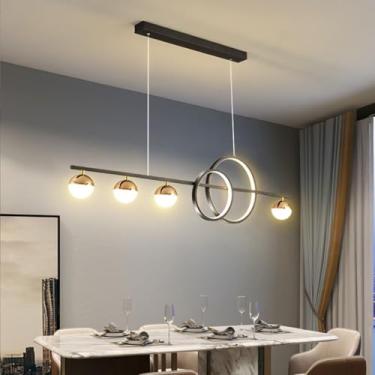 Imagem de Luminária pendente LED de design moderno para sala de jantar, sala de estar, com intensidade regulável e controle remoto, ideal para cozinha. Altura ajustável. Luminária de teto regulável (p