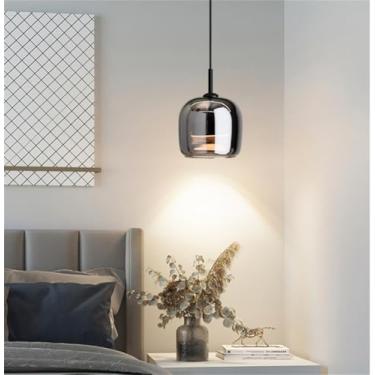 Imagem de Luminária pendente moderna de vidro LED para mesa de jantar, altura ajustável, vidro preto, para sala de jantar, sala de estar, cozinha, bar, sala de jantar, lustre para quarto infantil (1 l