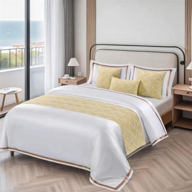 Imagem de Cama Runner Hotel Lenço de Cama Moderna Toalhas de Cama Dupla Face Onda Decoração Mantas de Cama para Pés da Cama Conforto Proteção para Cama Twin Queen King Size Amarelo |||45X180 cm para Cama de 1,2