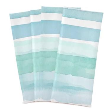 Imagem de xigua Conjunto de 4 panos de prato de cozinha com listras em aquarela verde, macias e altamente absorventes de secagem rápida para limpeza de pratos e limpeza à mão, 71 x 45 cm