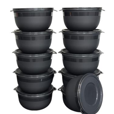 Imagem de Kit 10 Potes Bowl 1300ml com Tampa | Marmita Plástica para Cozinha, Freezer, Micro-ondas e Lava-Louças(10 Bowl Preto)