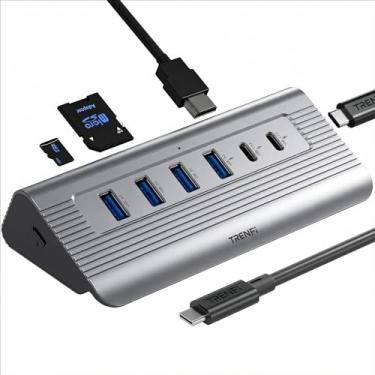 Imagem de Hub USB-C 10 em 1 com transferência de dados de 10 Gbps, entrega de energia de 100 W, HDMI 4K 60 Hz, leitor de cartão SD/TF, 7 portas USB, cinza, 5,2 x 2 x 0,75 polegadas (prata)