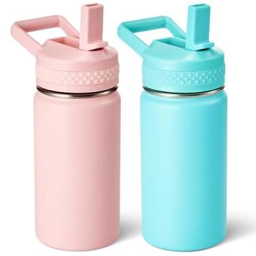 Imagem de Fijinhom Garrafa infantil de 340 g, garrafa de água infantil para meninos e meninas com tampas de canudos, garrafa térmica isolada a vácuo de aço inoxidável 304, sem BPA, rosa + verde menta