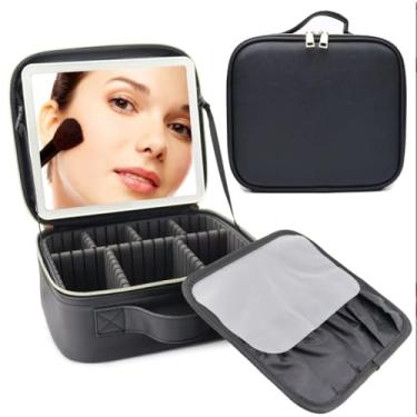 Imagem de Kit Maleta Maquiagem completo Profissional Com Espelho e Luz Led e paleta de maquiagem (Preto)