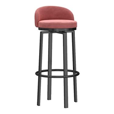 Imagem de Banco de barra giratório de veludo com altura de balcão 1 peça, bancos estofados com encosto cadeiras de ilha de cozinha com pernas de metal e apoio para os pés para pub casa bar sala de jantar, rosa