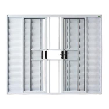 Imagem de Janela Veneziana 6 Folhas Central com Grade Vidro Liso 100x100 Ecosul 