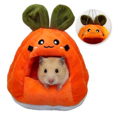 Imagem de Acsist Esconderijo de hamster, linda cama de porquinho da índia em forma de cenoura com lã quente, lavável, cama de hamster, acessórios de gaiola de rato, casas de animais pequenos para ouriços de