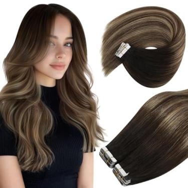 Imagem de Ve Sunny Extensões de cabelo com fita adesiva cabelo humano real invisível Remy cabelo humano liso fita dupla face natural preto ombré marrom escuro balayage cinza loiro 61 cm 20 peças 50G