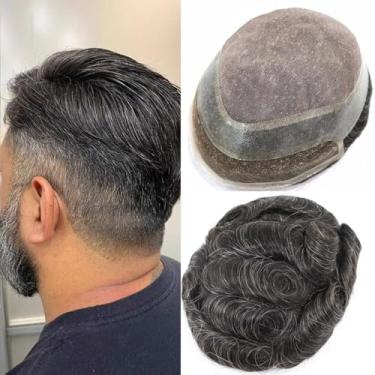 Imagem de Peruca de cabelo monofilamento para homens cabelo humano europeu HD suíço frente de renda masculina sistema de substituição de cabelo prótese com PU em torno de peruca masculina 15 x 23 cm preto 1B
