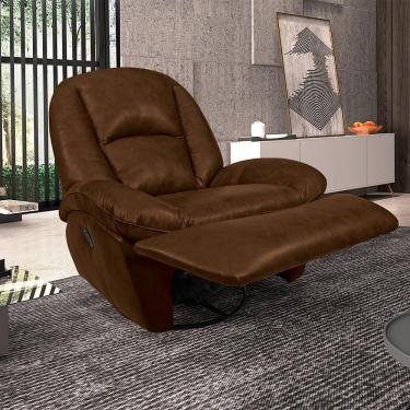 Imagem de Poltrona do Papai Sala de Cinema Carrie Reclinável Retrátil Manual Glider Giratória Couro Manchado Marrom Chocolate G40 - Gran Belo