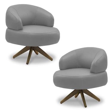 Imagem de Kit 2 Poltronas Decorativas Katy Sala de Estar Base Giratória Madeira Couro Grafite