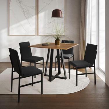 Imagem de Conjunto De Jantar Mesa Mônaco 90cm Tampo Imbuia Com 4 Cadeiras Estofadas Preto