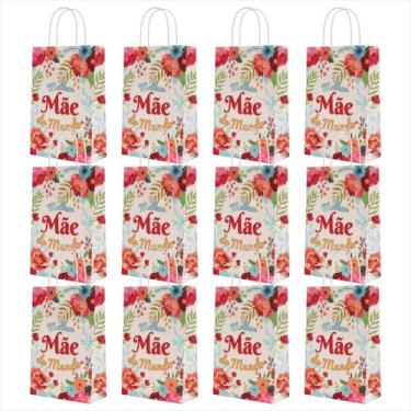 Imagem de Kit 12 Sacolas De Papel Com Alça Para Presente 15x21cm Dia Das Mães Pe