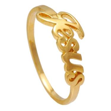 Imagem de Anel Religioso com a Escrita do Nome Jesus Folheado em Ouro 18K Softjo