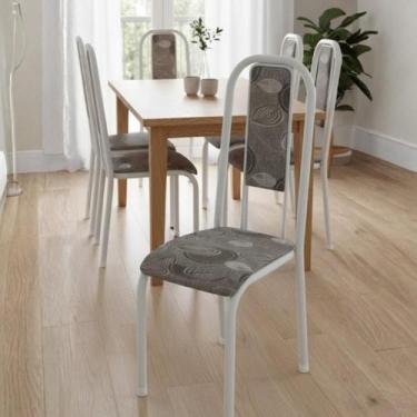 Imagem de Conjunto Jogo Kit 6 Cadeiras Metal Aço Cozinha Branca Almofadada - MAD