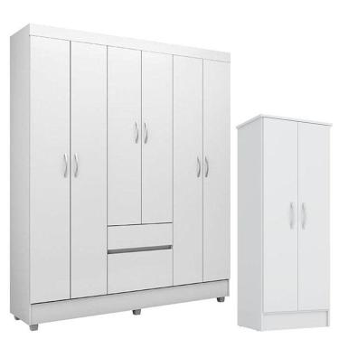 Imagem de Guarda Roupa Flash 2 E Armário Multiuso Viena Branco Brilho - Demóbile