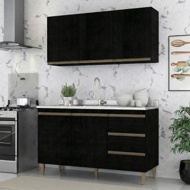 Imagem de Armário De Cozinha Compacta Modulada 2 Peças Milão Menu Móveis Preto