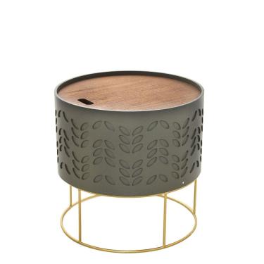 Imagem de Mesa Lateral Com Baú em Metal e MDF Verde Acinzentado 35cm 16081-PL