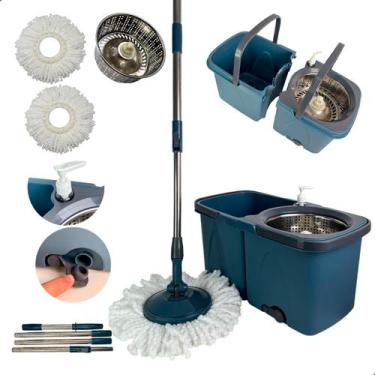 Imagem de Mop Esfregão Giratório Duas Águas Desmontável com Cesto Inox DuoAqua T