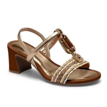 Imagem de Sandalia Feminina Mississipi Salto Bloco Medio Festa Conforto Elástico Pedras Quartzo Ref: Mf921-Feminino