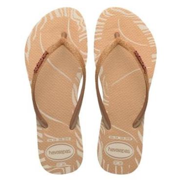 Imagem de Chinelo Havaianas Feminino Slim Glitter Edge - Bege Palha-Feminino