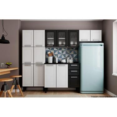 Imagem de Cozinha Completa Múltipla 4pçs (2 Armários + 1 Balcão + 1 Paneleiro) C4P77 Branco/Preto - Bertolini