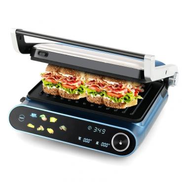 Imagem de Happygrill 3 em 1 Panini Press Grill Elétrico Sanduicheira, 1200W Placa Dupla Antiaderente, Display LED, Controle de Temperatura