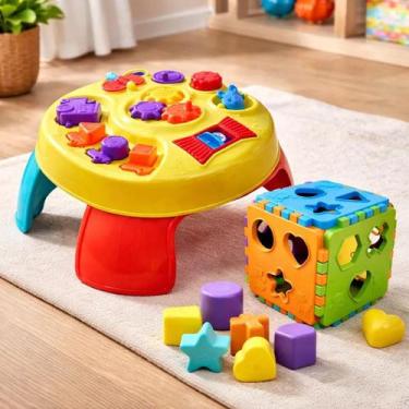 Imagem de Kit Brinquedo Educativo Mesa Didàtica Menino Menina Cubo Peças Encaixe
