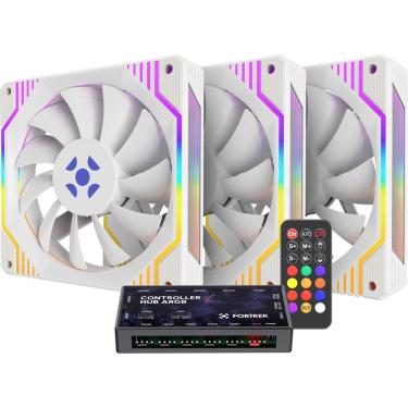 Imagem de Kit Cooler Fan Argb Fortrek Frosty Branco Com Controladora/controle