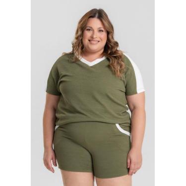 Imagem de Blusa Feminina Plus Size Decote V Detalhe Mangas E Gola - Serena, Verd