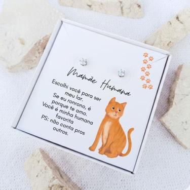 Imagem de Brinco ponto de luz de aço + Caixa Presente Mãe Gato - Tws Acessórios