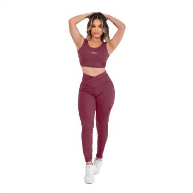 Imagem de Conjunto Fitness Academia Top Bojo + Legging V1TTA Style V, Marrom, M