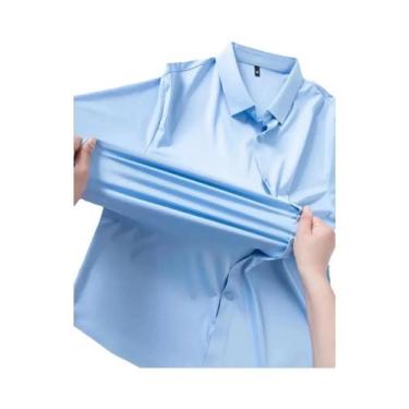 Imagem de Camisa Masculina De Manga Longa Lisa, Alta Elasticidade, Sem Amassar, 