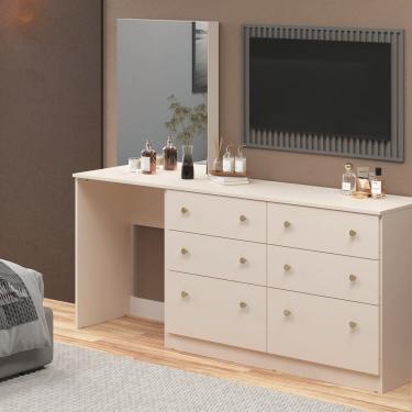 Imagem de Cômoda Penteadeira 6 Gavetas e Espelho Maite Yescasa Off White