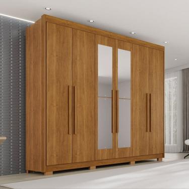 Imagem de Guarda Roupa Casal com Pés e Espelho 6 Portas 6 Gavetas 100% Mdf Itália Plus Cinamomo