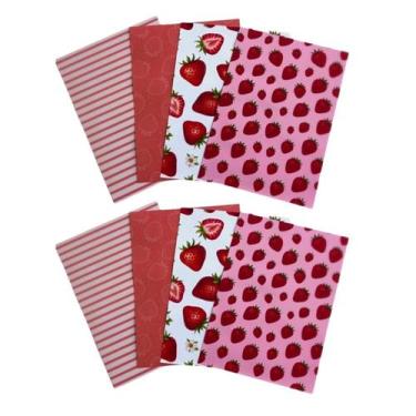 Imagem de Kit Colagens Adesivos A5 8 Papeis Decorados Morangos Scrapbook Biblia 