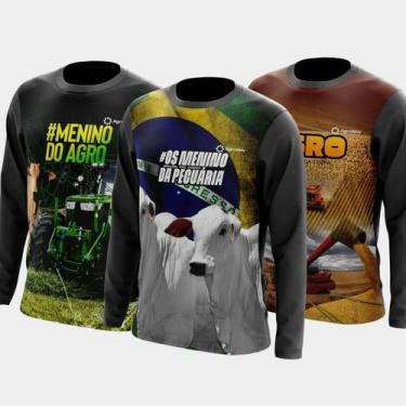 Imagem de Combo Kit 3 Camisas Agro Masculinas Manga Longa Zíper Proteção Uv Temá