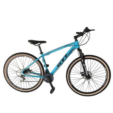 Imagem de Bicicleta Aro 29 Gti Roma Alumínio 27v Freio a Disco Mecânico Garfo com Suspensão Pneu com Faixa Bege - Azul