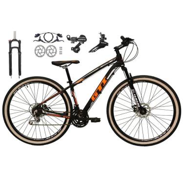 Imagem de Bicicleta Aro 29 Gti Roma 24v K7 Câmbios Shimano Freio Hidráulico Garfo com Trava com Pneu Faixa Bege -Preto\Laranja