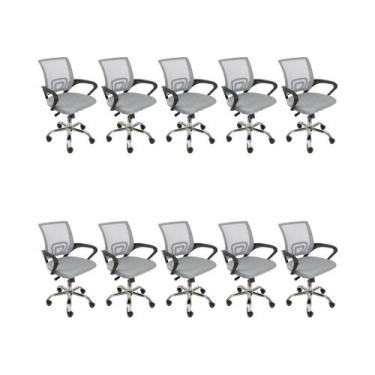Imagem de Kit 10 Cadeiras Escritório Oficial Begônia Ergonômico Cinza - Oficial 