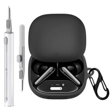 Imagem de Capa compatível com Soundcore Liberty 4 Pro da Anker, capa protetora de silicone macio Liberty 4 Pro com kit de limpeza com mosquetão chaveiro acessórios (preto)