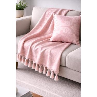 Imagem de Xale Manta Jacquard Geométrico para Sofá 1,40m x 3,50m + 2 Capas de Almofada (Rose)