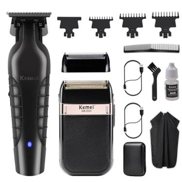 Imagem de KEMEI Aparador De Pelos Masculino, Barbeador Profissional E À Prova D'Água Com Tela Substituível, Máquina De Cortar Pelos Sem Folga, Barbeador Elétrico Sem Fio Para Homens, Kit De Barbear Masculino