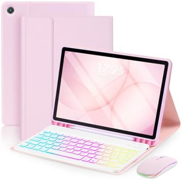Imagem de EAMPANG Capa com teclado e mouse para Samsung Galaxy Tab A9 Plus de 11 polegadas (SM-X210/X215/X216/X218), capa magnética com teclado USB-C destacável de 7 cores arco-íris com compartimento para