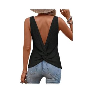 Imagem de Colete Casual Feminino De Verão Sem Mangas Com Grande Recorte Nas Cost