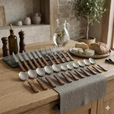 Imagem de Faqueiro Tramontina Tradicional 24 Peças Aço Inox Cabo Madeira Natural